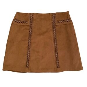 Cato Brown‎ A-Line Faux Suede Skirt with Braided Detail Size 2 Mini